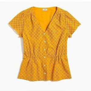 J. Crew Yellow Peplum Blouse Short Sleeve